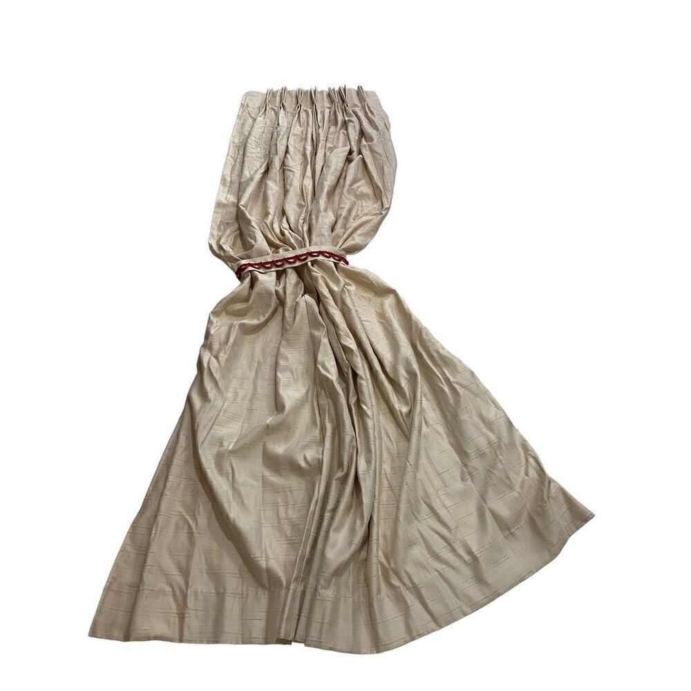 VintageโSilk Curtain Panel Pencil Pleat Handmade Beige 24โ w x 86โโl